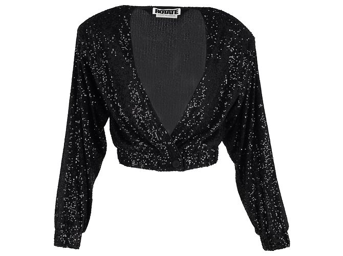 Autre Marque Rotierende Birger Christensen Deep V-Ausschnitt Pailletten-Jacke aus schwarzem Polyester