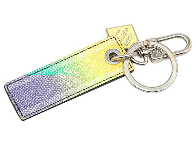 Louis Vuitton Green Damier Stripes Tab Key Holder Bag Charm Metal Cloth  ref.1586875