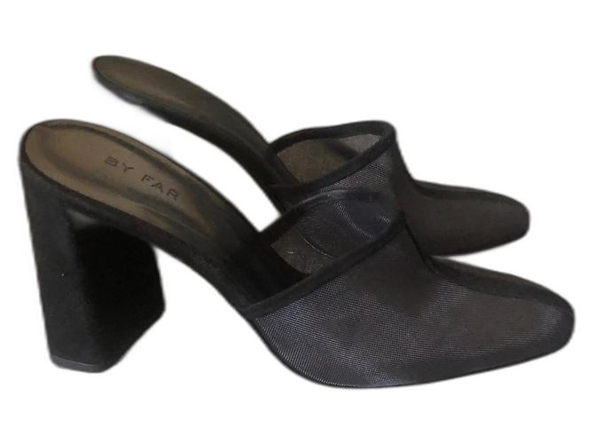Mules By Far de Malha e Camurça Preta Preto
