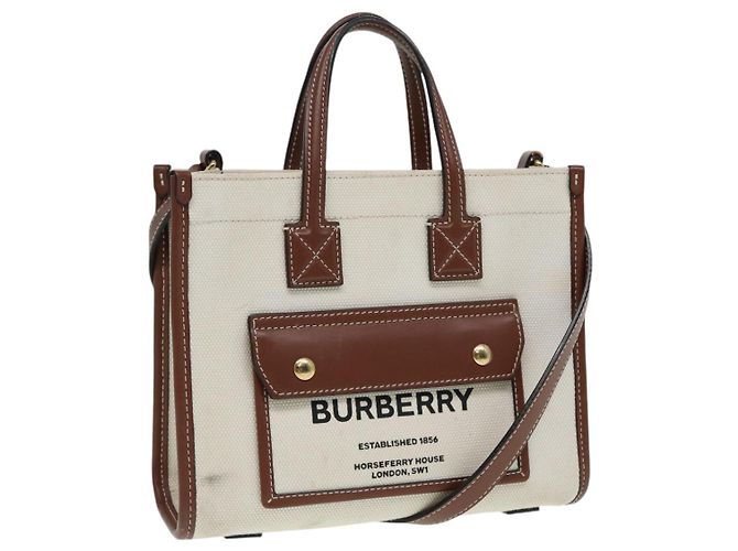 Bolsa de mão BURBERRY em lona e couro bege Auth yb635