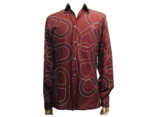 Hermès NUEVA CAMISA HERMES CADENA ANCLA 15.5 39 M EN ALGODÓN BURDEOS