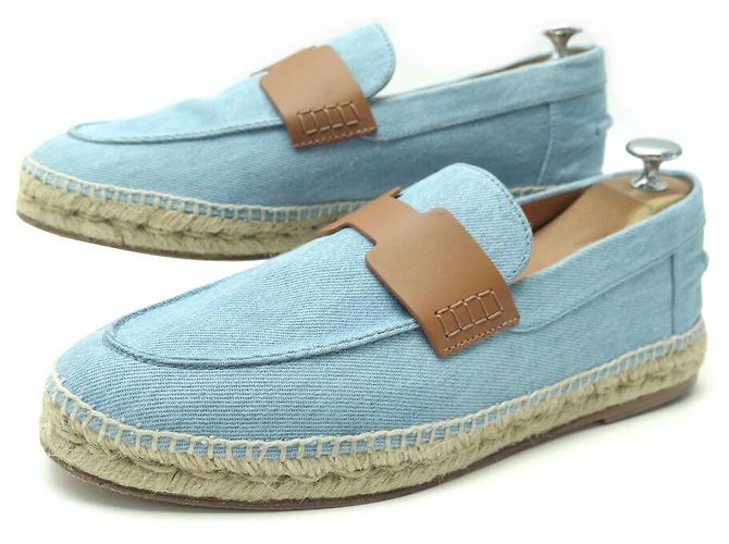 Hermès HERMES TRIP 42 MOCASSINI ESPADRILLES DENIM BLU