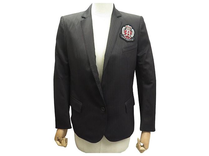 BALMAIN BLAZER PATCH WOOL BLACK M 38 BLACK WOOL JACKET COAT