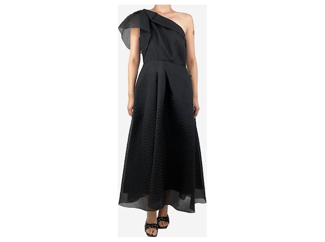 Roland Mouret Black one-shoulder silk-blend organza-jacquard midi dress - size UK 14  ref.1588507