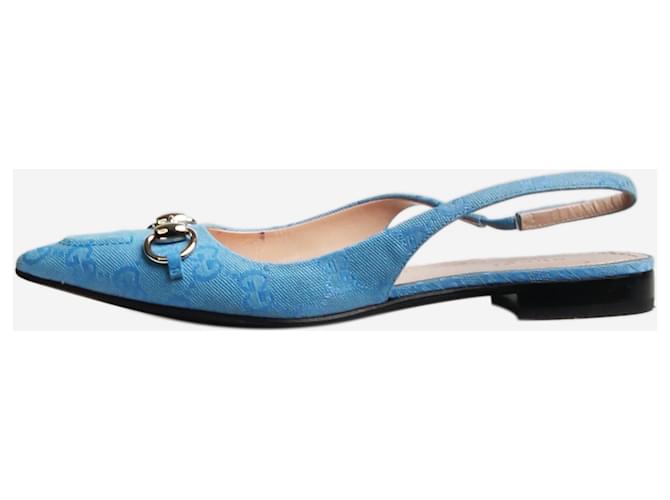 Gucci Blue Horsebit slingback flats - size EU 37 Cloth ref