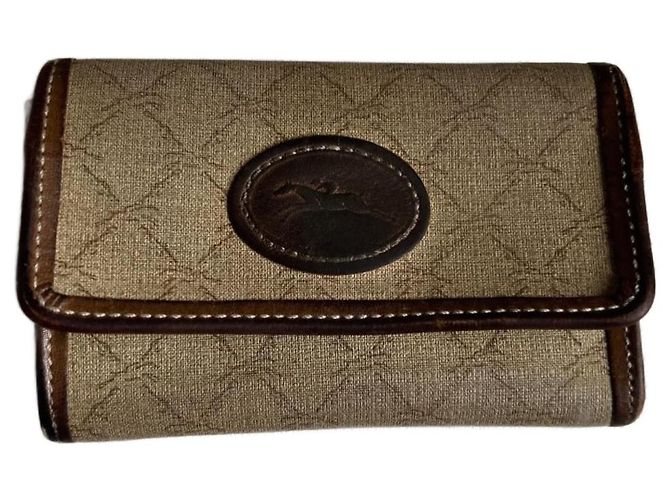 Portafoglio Longchamp Marrone Beige Tessuto e Pelle