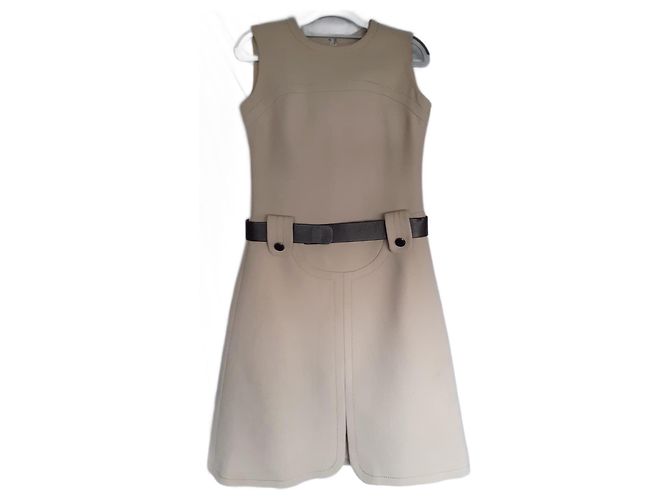 Vintage Wollkleid Beige mit Ledergürtel