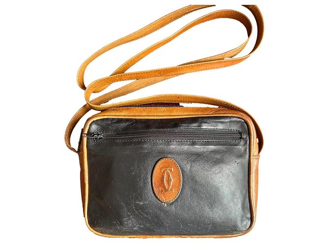 Borsa a tracolla Cartier in pelle nera e marrone Nero