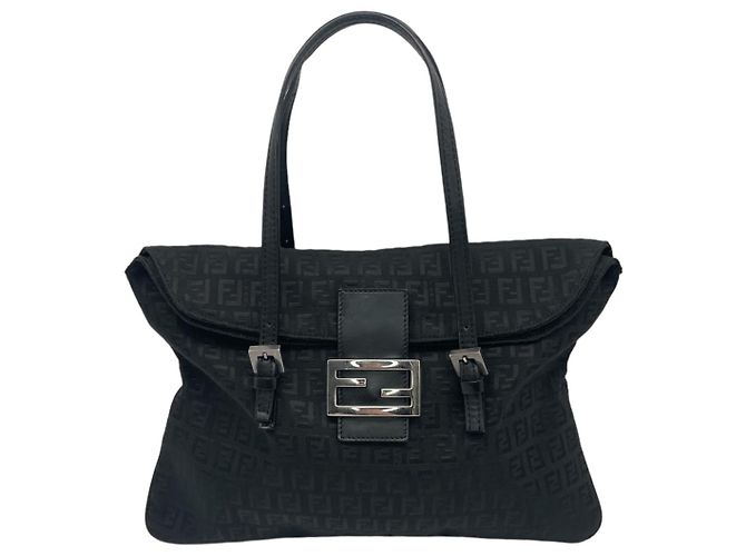 Borsa Fendi Mamma Nero e Argento Tela e Pelle