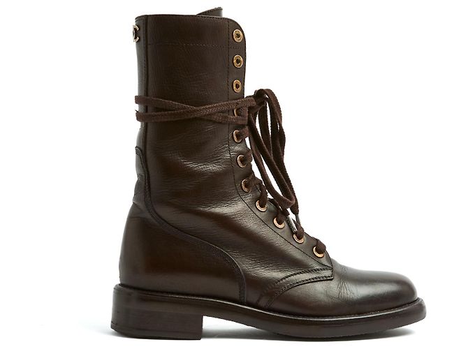 Botines Chanel EU39 CC Marrón Oscuro Patina Botas de Ejército UK6 US8.5
