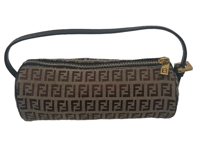 Bolsa Fendi Baguette FF Bege e Marrom em Lona