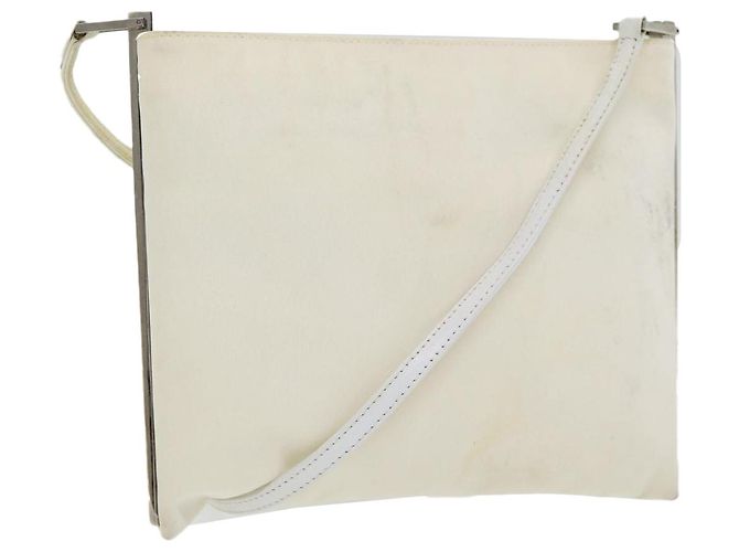 FENDI Shoulder Bag Nylon White Silver Auth ar12395