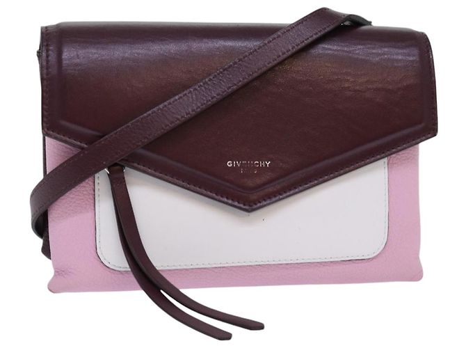Borsa a spalla GIVENCHY in pelle rosso vino argento rosa Auth am6721 Bordò