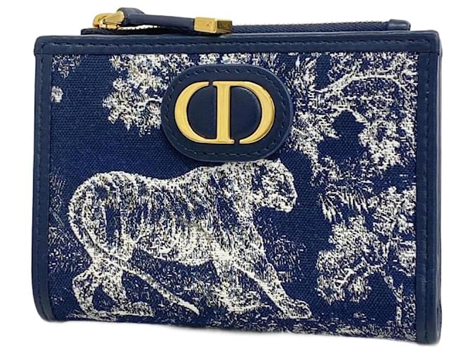 Christian Dior 30 Montaigne Dahlia Canvas Wallet Navy blue Cloth