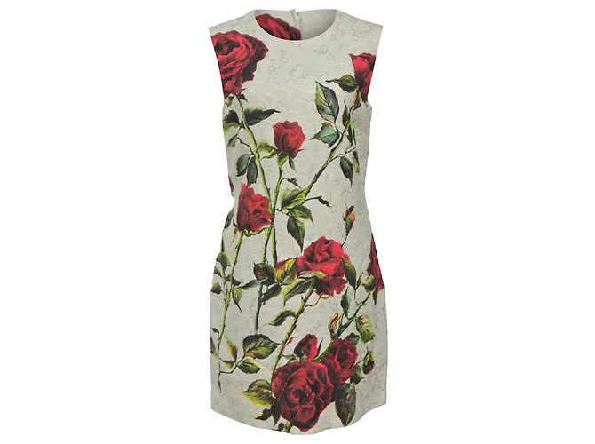 Vestido shift mini estampado de rosa Dolce & Gabbana em algodão branco