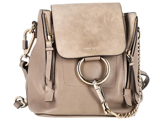 Chloe Suede Medium Faye Backpack in Grey Calfskin Leather