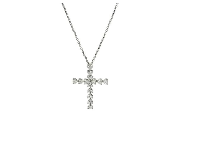 Harry Winston Heart Shape Diamond Cross Necklace Platinum ref 