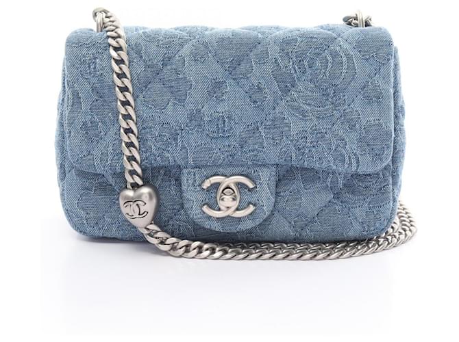 Chanel Mini Square Denim Single Flap Bag Denim Shoulder Bag Blue