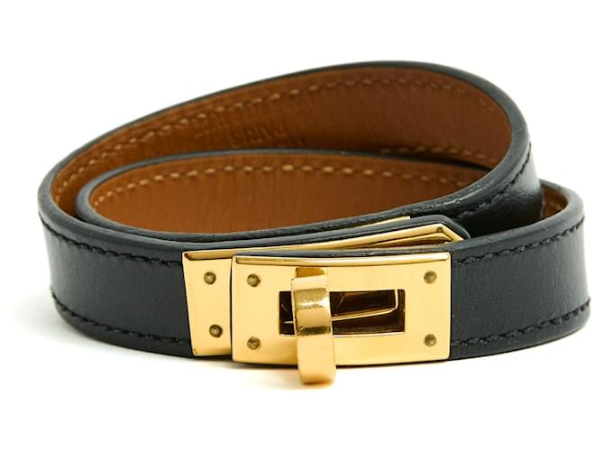 Hermès Kelly Double Tour 2 Black Gold Bracelet in box Hermes Gold hardware 