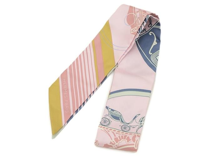 Hermès Hermes Twilly EX-LIBRIS Rose Pale Vert Ocher Scarf Silk  ref.1593850