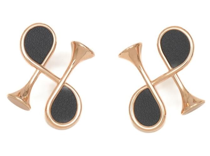 Hermès Hermes Cor H Earrings in Black and Rose Gold Golden