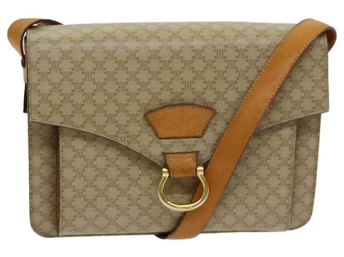 Céline CELINE Macadam Canvas Schultertasche Beige Gold Auth 86227 Golden