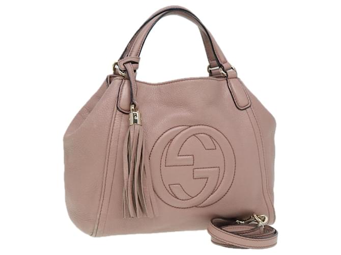 GUCCI Soho Hand Bag Leather 2way Gold Pink 336751 Auth am6760