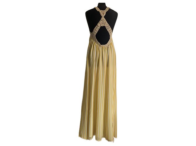 Autre Marque Vestido largo a rayas STELLA PARDO DIANE Amarillo y Ecru Dorado Crudo