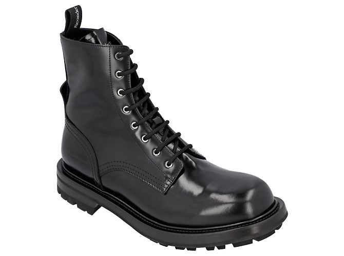 Alexander McQueen Smooth leather combat boots Black