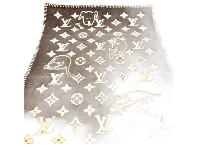 Louis Vuitton Catgram Wool Cashmere Blanket Brown  ref.1595248