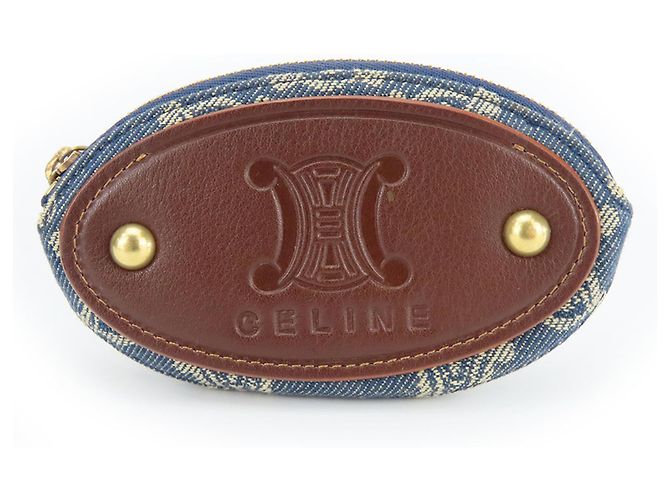 Céline Portamonete in pelle denim Celine Macadam Marrone Blu