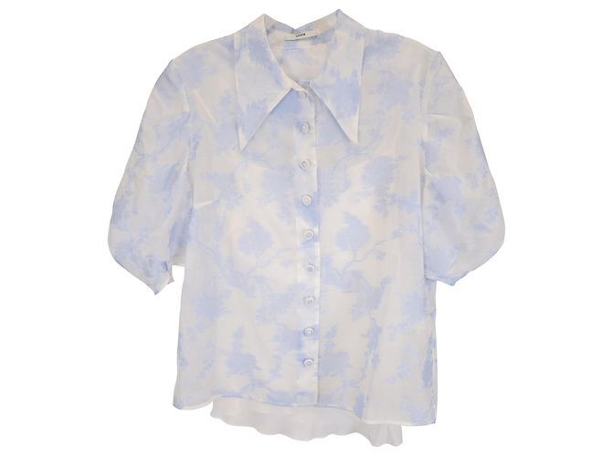 Erdem Blumenbluse aus hellblauer Seide