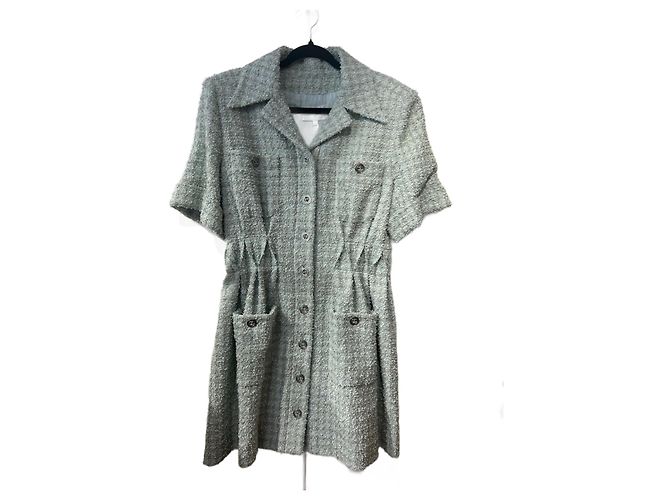 Chanel Tweedkleid in Grün mit Glitzer
