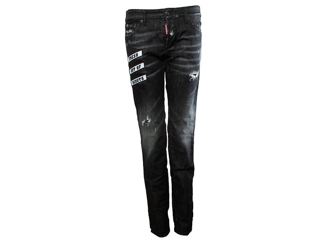 Dsquared2, jeans negros con parches 