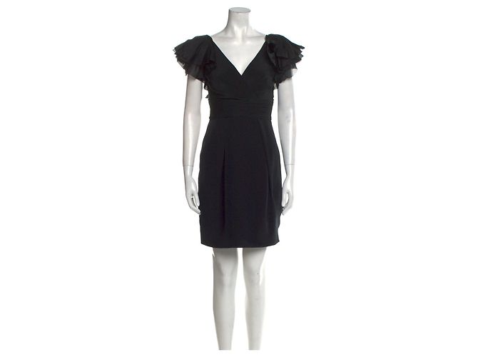 Marchesa Vestido mini de crepe de seda preta e organza Preto