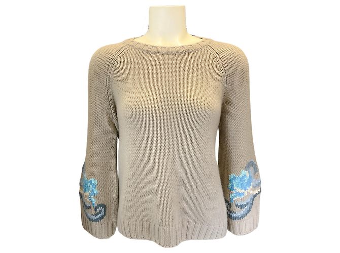 Beige / blauer Cashmere-Pullover von Iris Von Arnim