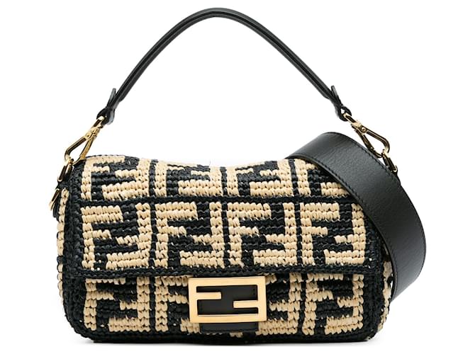 Borse Fendi Baguette Fendi Nera Borsa Baguette In Rafia Zucca Nera - Main Image