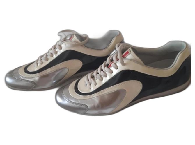 Prada America's Cup Sneaker Schwarz Silber Beige