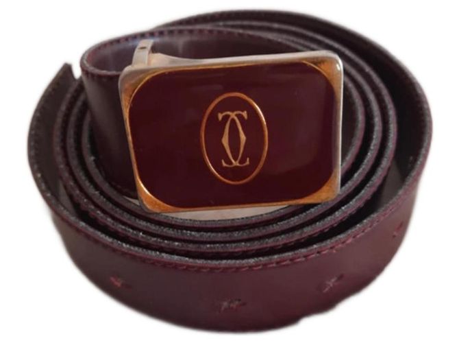 Cinturón Cartier Rojo Oscuro Cuero Dorado 75 cm Burdeos Gold hardware