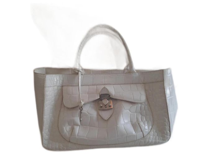 Bolsa Furla em couro branco e bege Hardware prateado