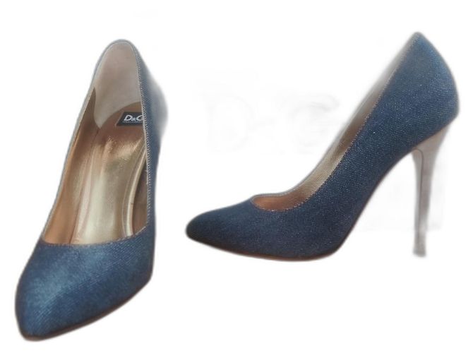 D&G Escarpins denim talons 10cm Bleu Cognac