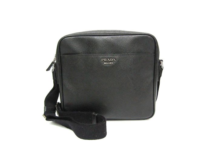 Prada Saffiano Men's Leather Shoulder Bag Black