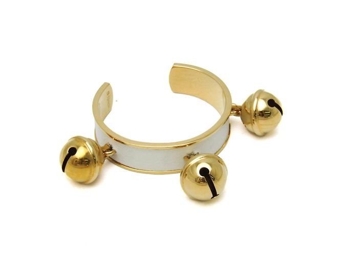 Hermès Pulseira de couro e metal Hermes Bell Branco Dourado