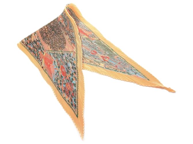Hermès Hermes Pleated Carré Axis Mundi Scarf Orange Silk  ref.1598689