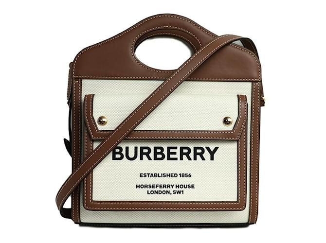 Burberry Pocket Bag 2-Way Shoulder in Beige Leather Cloth