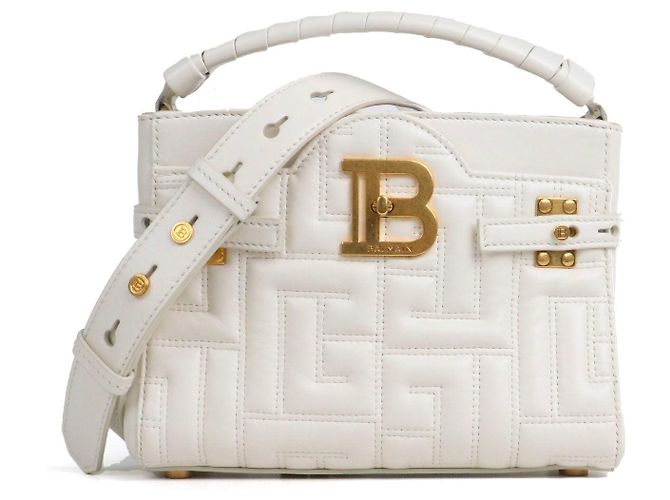 BALMAIN - Bolsa de ombro Balmain B-Buzz 22 em couro liso branco