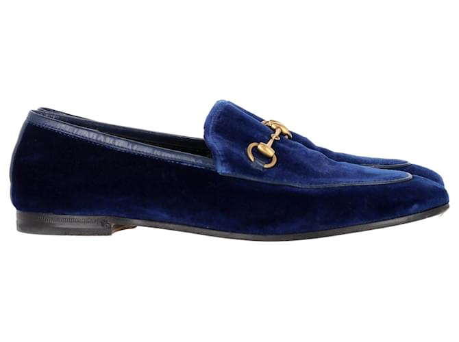 Mocassini Gucci Jordaan con dettaglio a morsetto in velluto blu ref.1600742 Joli Closet