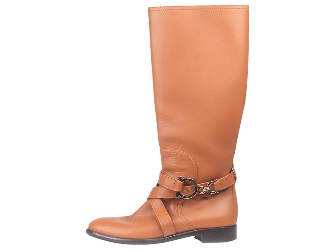 Salvatore Ferragamo Brown leather riding boots - size UK 6.5