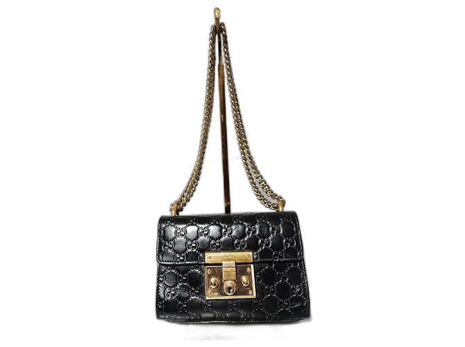 Padlock Borsa a spalla piccola con lucchetto in pelle Guccissima nera Nero