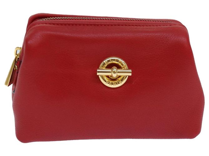 Céline Pochette en cuir rouge doré Auth bs16782